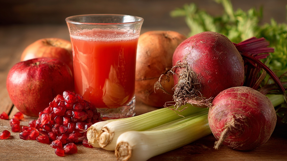 Voće i povrće bogato vlaknima sa čašom soka