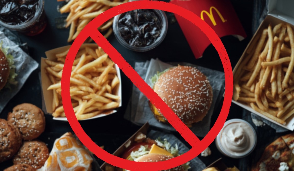 Brza hrana precrtana crvenim znakom zabrane